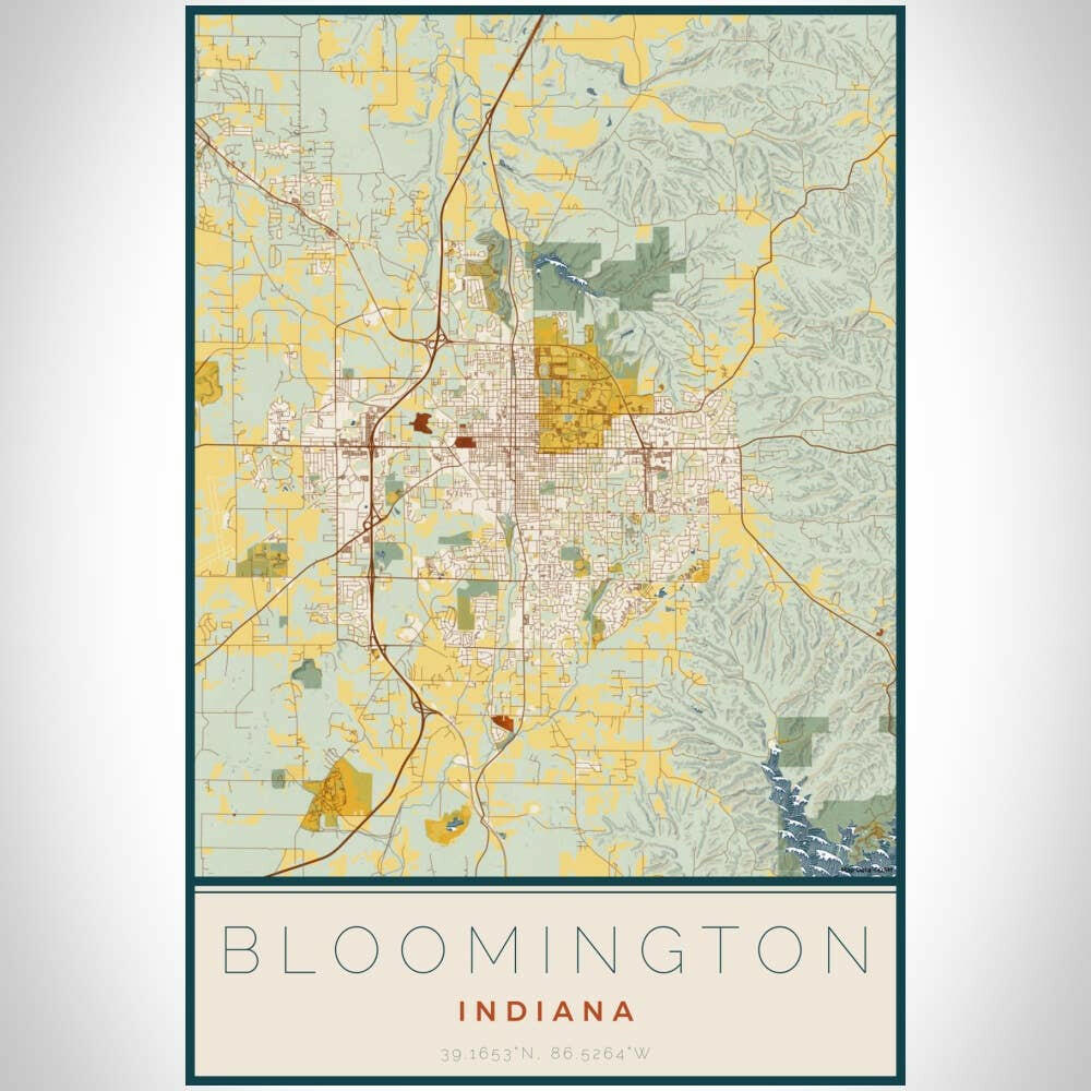 Bloomington IN Map Woodblock Style 12" x 18" Print | Artisans.