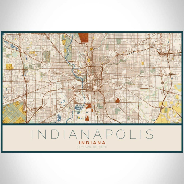 Indianapolis IN Map Woodblock Style 12" x 18" Print | Artisans.