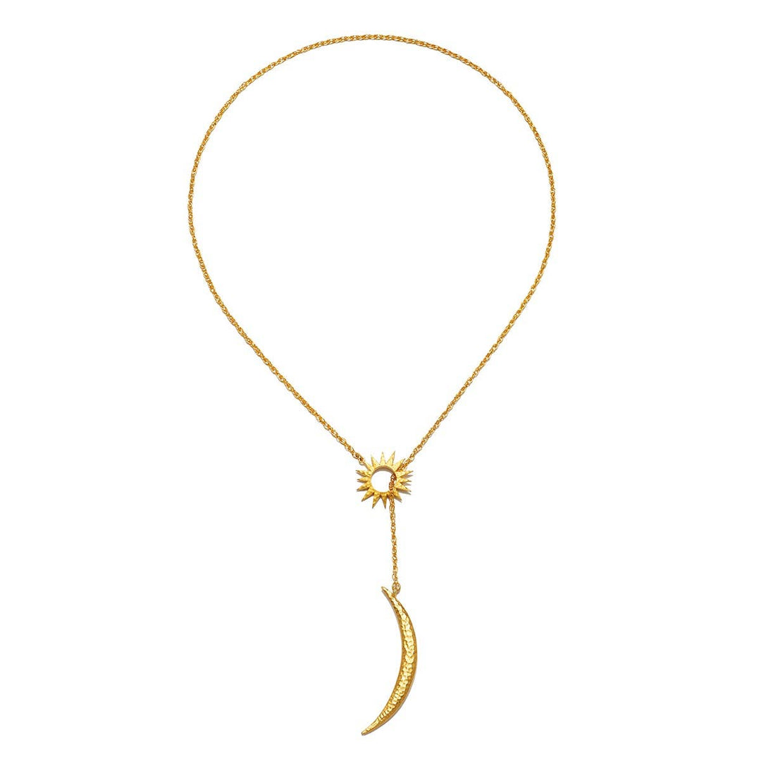 Woven Dreams Celestial Sun and Moon Lariat Necklace