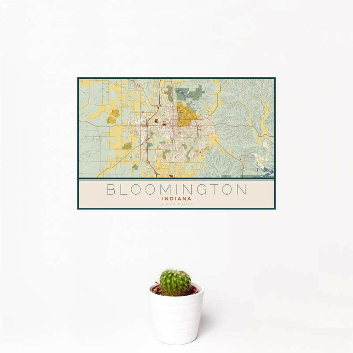 Bloomington IN Map Woodblock Style 12" x 18" Print | Artisans.