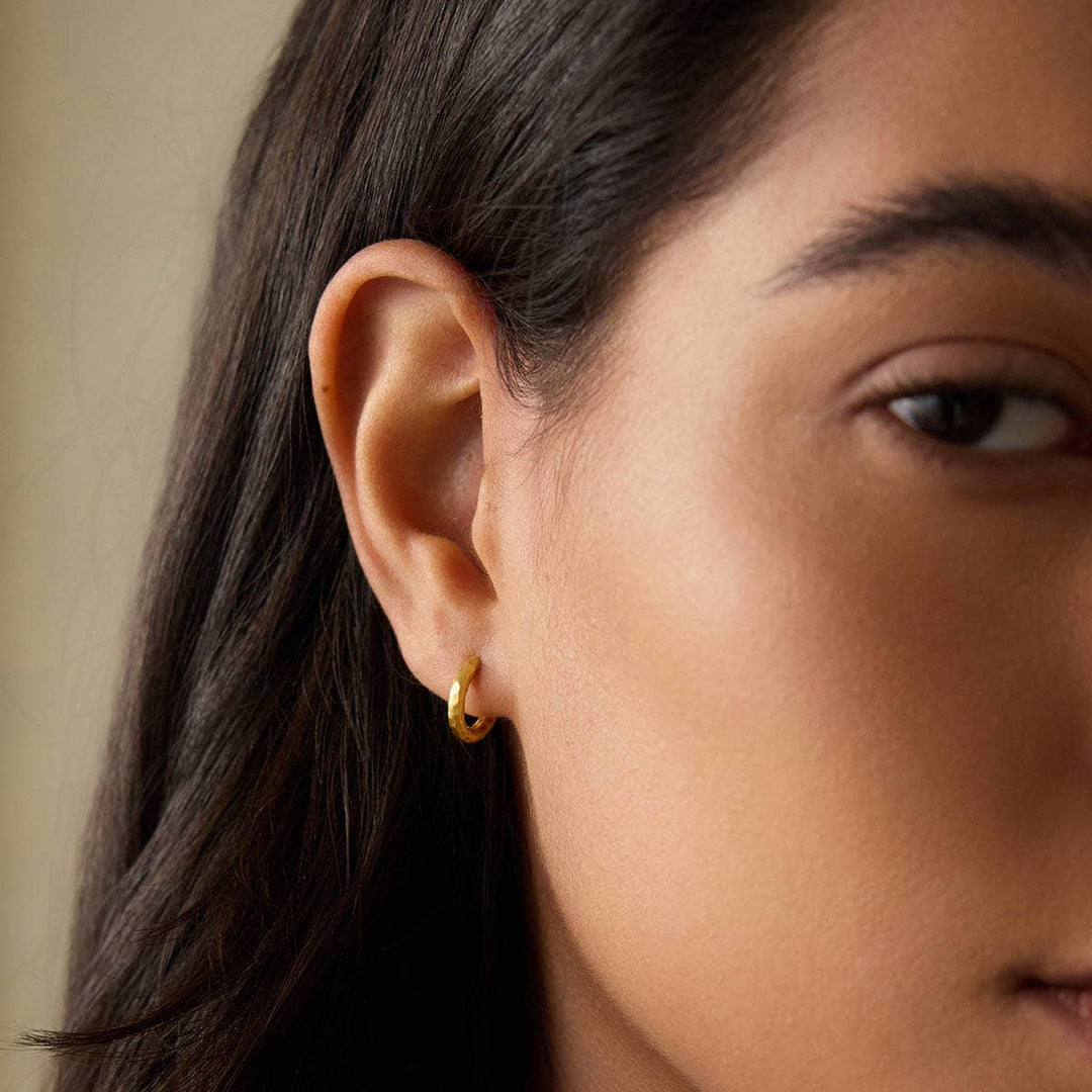 Textured Gold Mini Hoop Earring Small