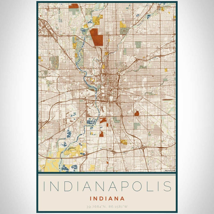 Indianapolis IN Map Woodblock Style 12" x 18" Print | Artisans.