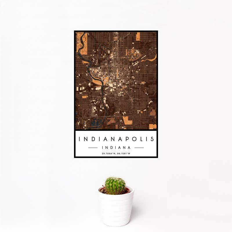 Indianapolis IN Map Ember Style 12" x 18" Print | Artisans.
