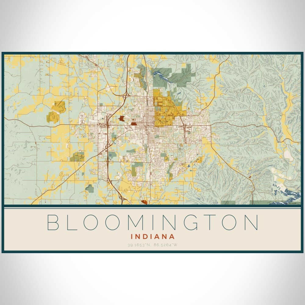 Bloomington IN Map Woodblock Style 12" x 18" Print | Artisans.