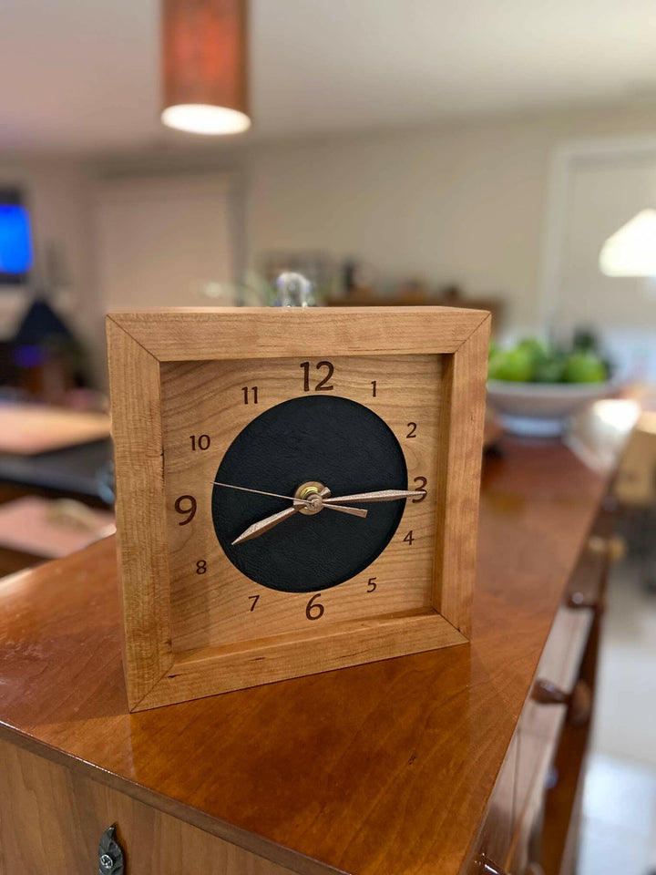 Leather &amp; Cherry Wood Box Clock | Artisans.