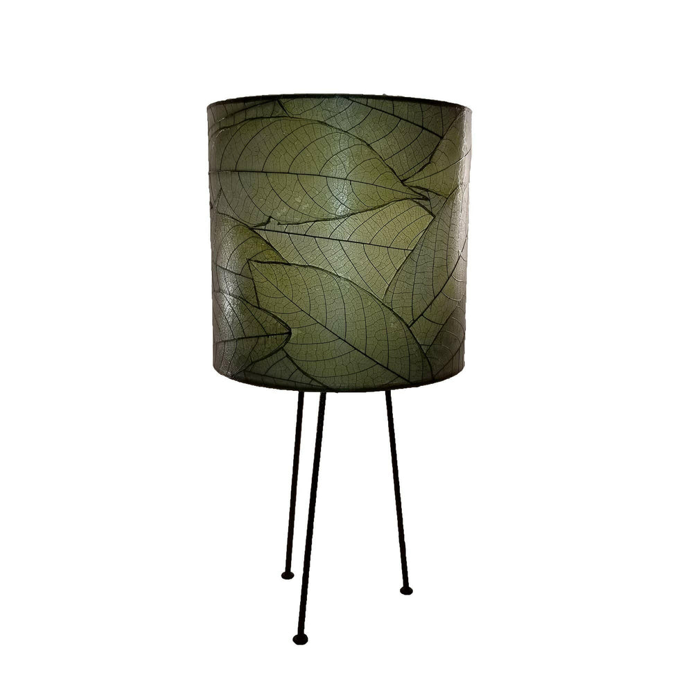 Metal Tripod Drum Table Lamp Collection — with Fossilized Cocoa Leaf Shade | Artisans.