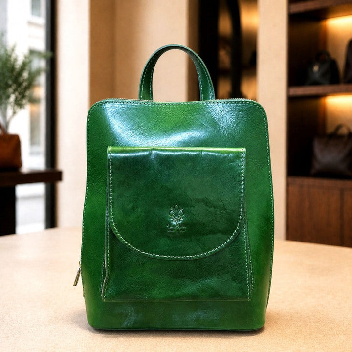 Artisans Italian leather backpack in green