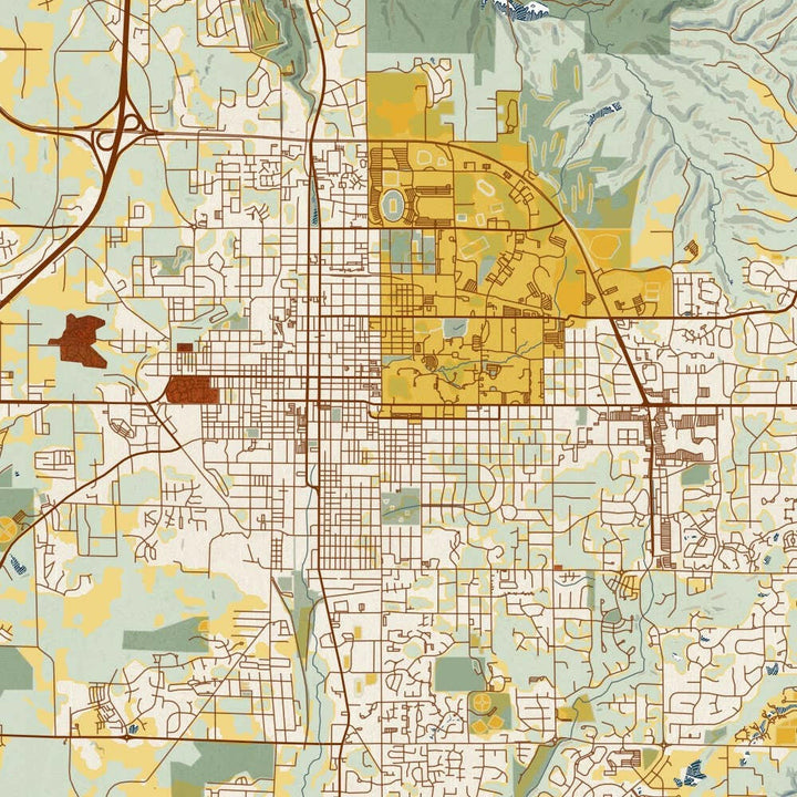 Bloomington IN Map Woodblock Style 12" x 18" Print | Artisans.