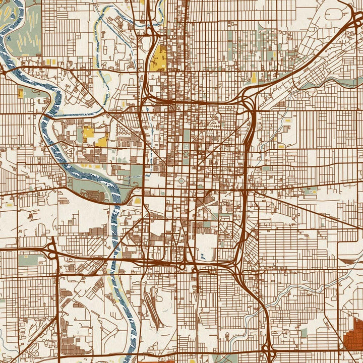Indianapolis IN Map Woodblock Style 12" x 18" Print | Artisans.