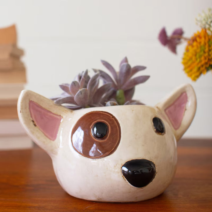Ceramic Black &amp; White Dog Head Planters