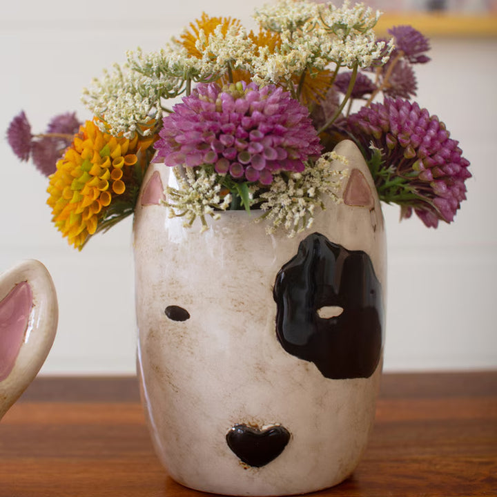 Ceramic Black &amp; White Dog Head Planters