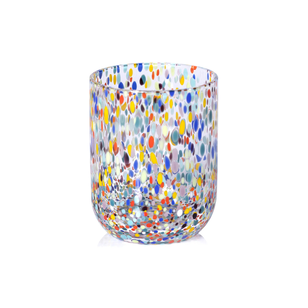 Multicolored speckled glass tumbler on a white background | Artisans
