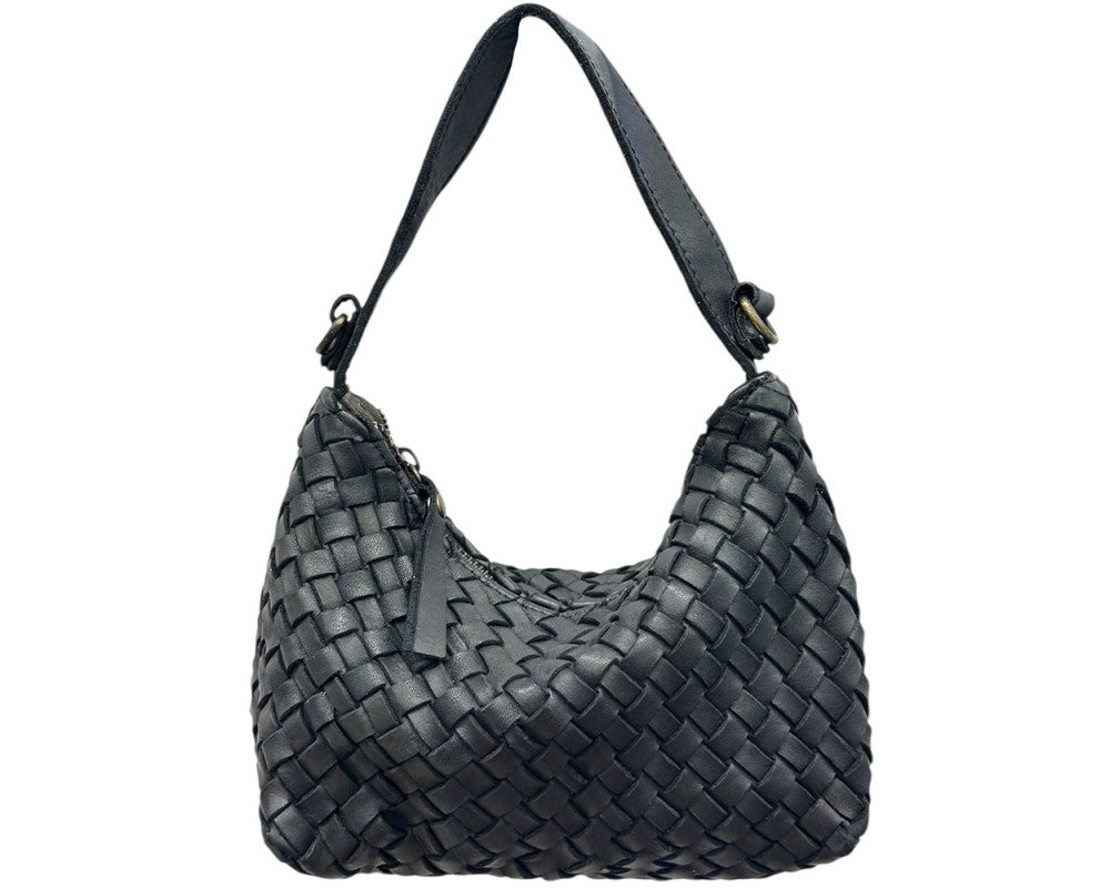 Lori Italian Leather Woven Shoulder Bag - Assorted Colors