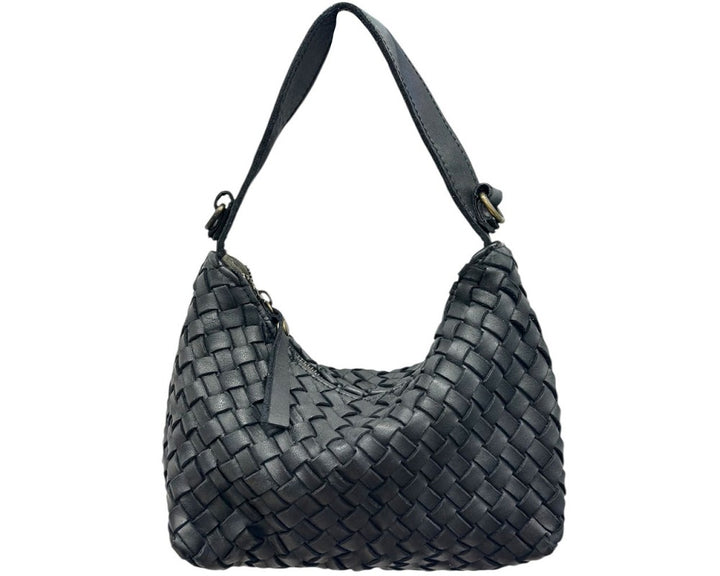 Lori Italian Leather Woven Shoulder Bag - Assorted Colors