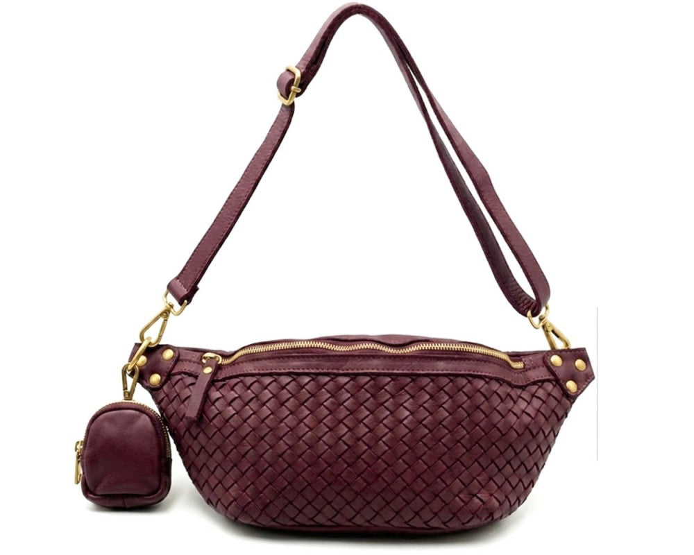 Tosha Italian Leather Woven Sling Bag - Assorted Colors