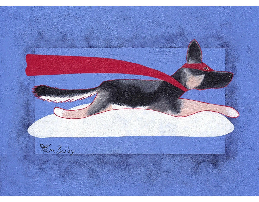 German Shepherd "Super Shepherd" Whimsical Limited Edition Print | Artisans.