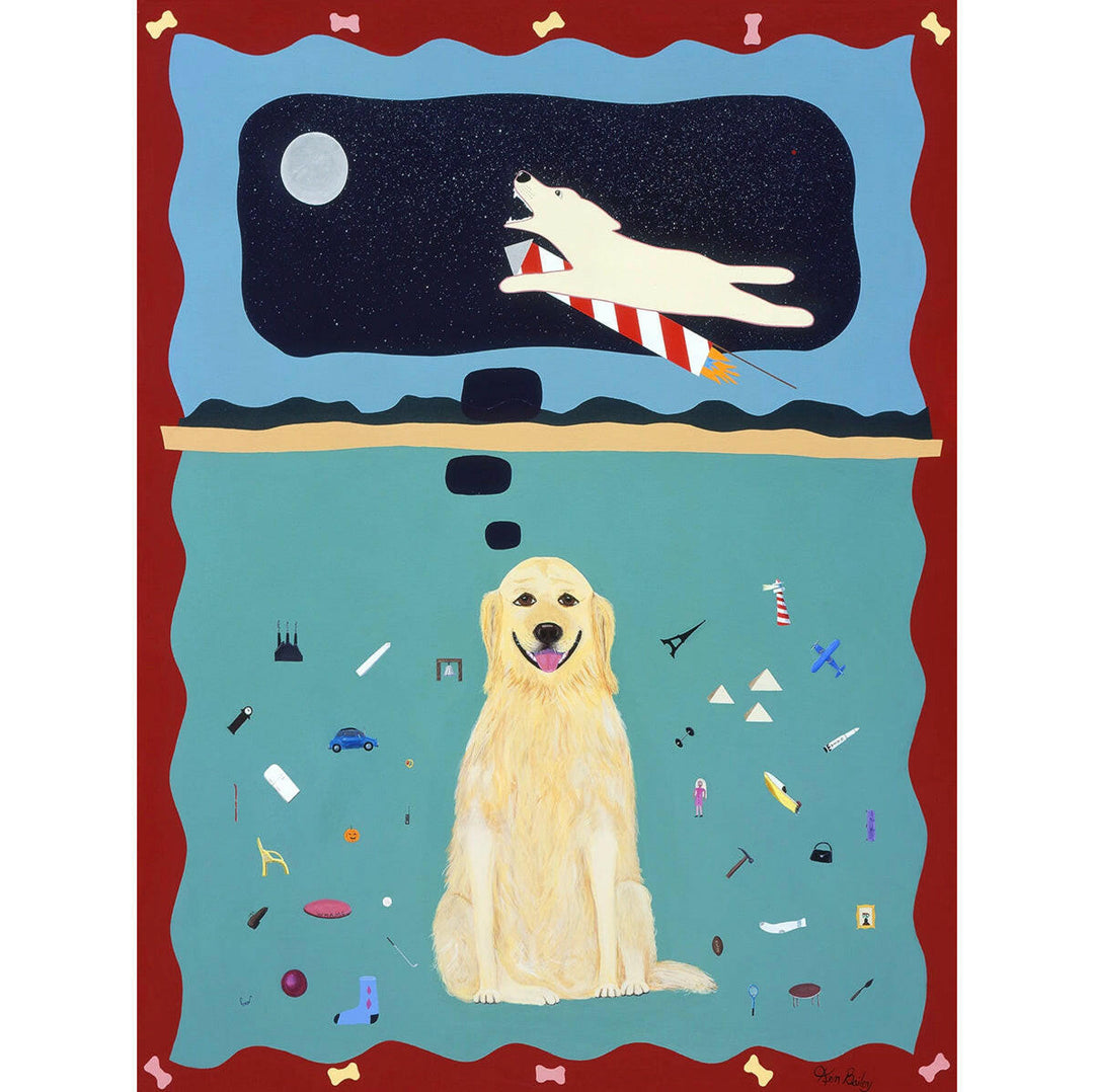 Golden Retriever "A Golden Retriever's Fantasy" Whimsical Limited Edition Print | Artisans.