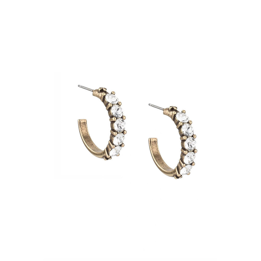 Cinq Austrian Crystal Brass Huggies Earrings | Artisans.