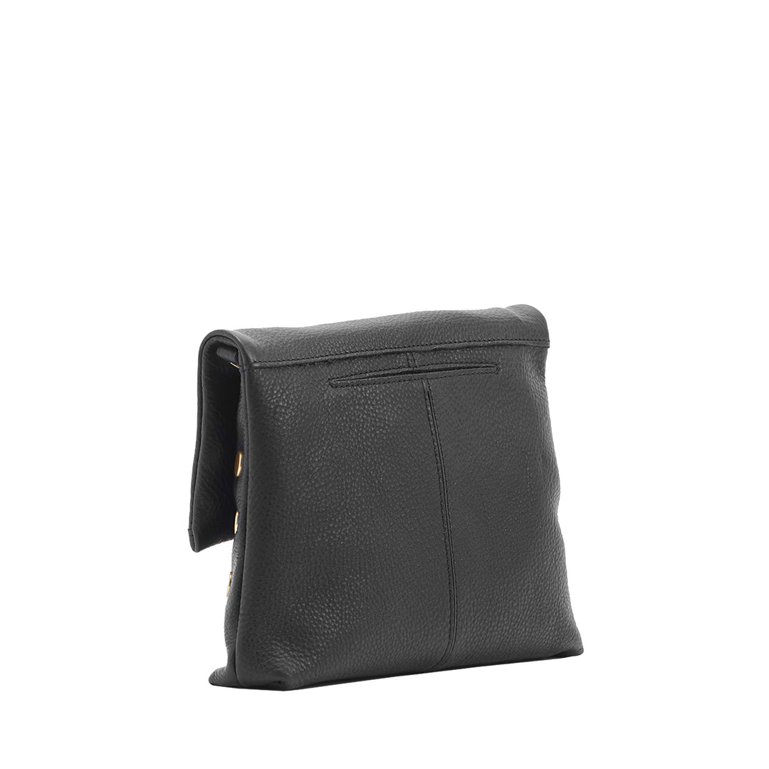 Black leather clutch bag on a white background