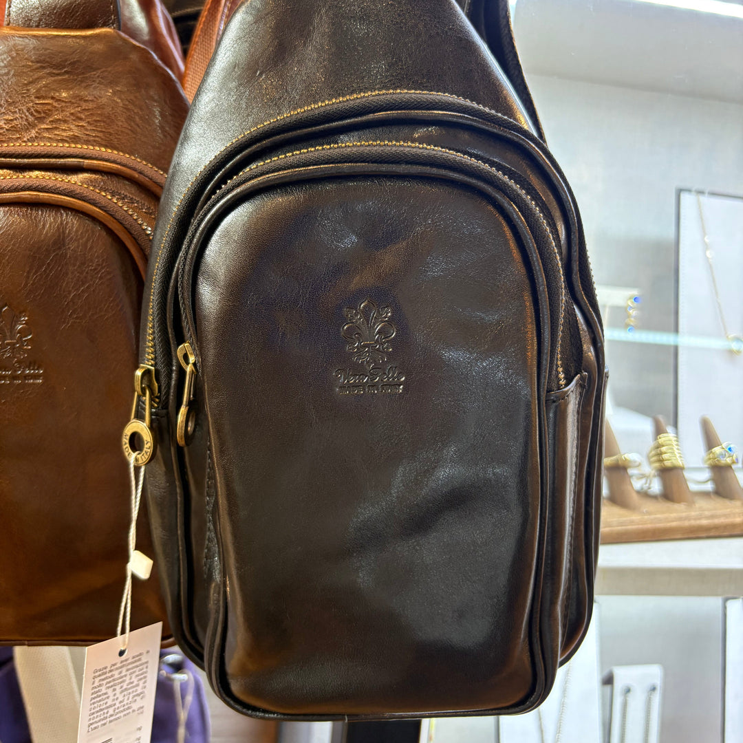 Dark brown man Italian leather sling bag