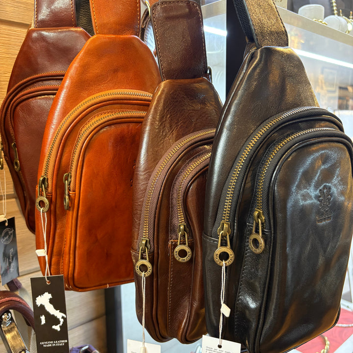 Italian leather man sling bags