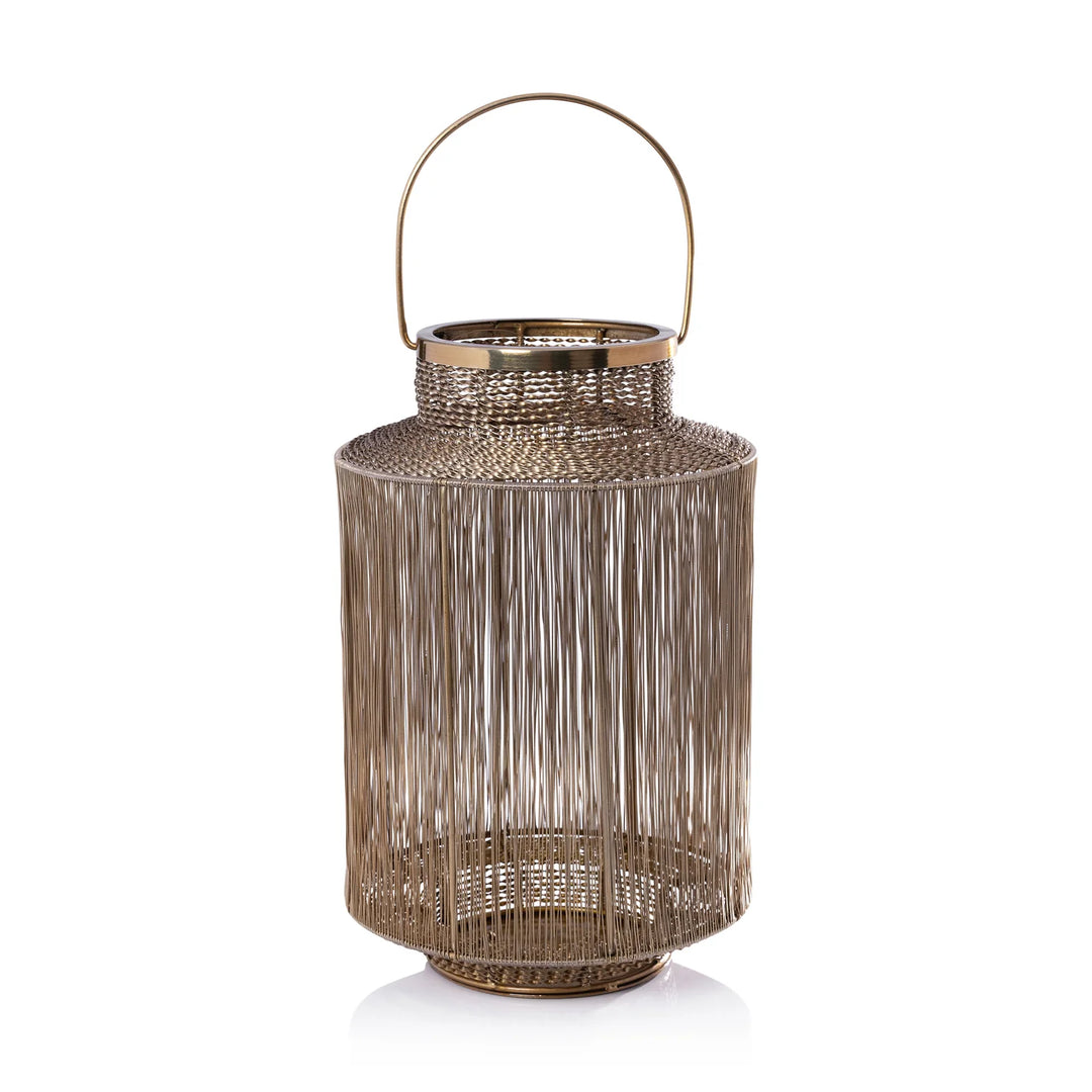 A metallic bronze woven lantern with a curved top handle, shown on a clean white background.