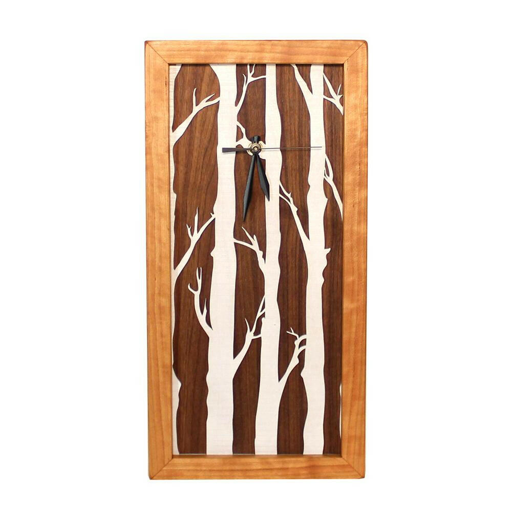 Birches White Cherry/Walnut Tall Wood Box Clock | Artisans.