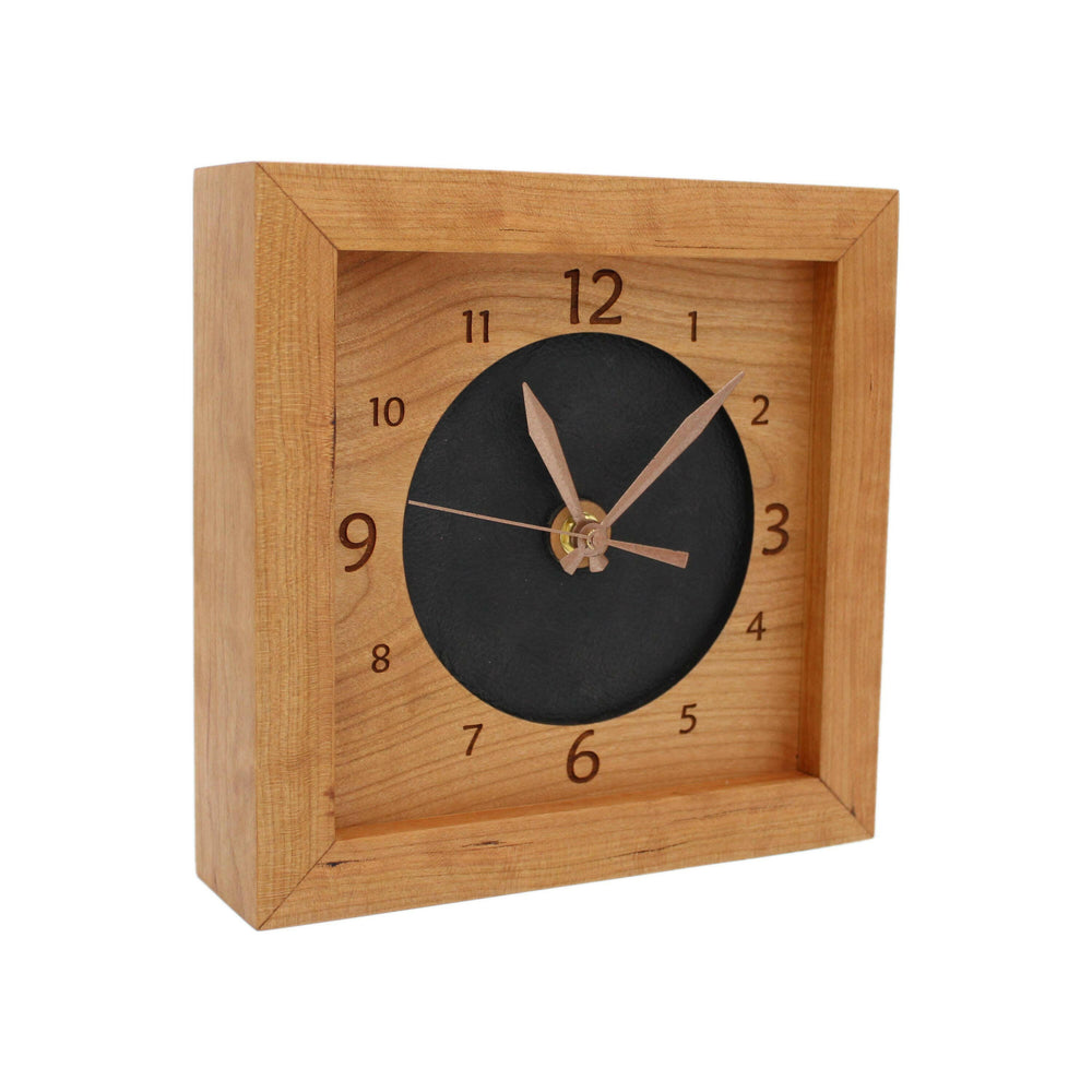 Leather & Cherry Wood Box Clock | Artisans.