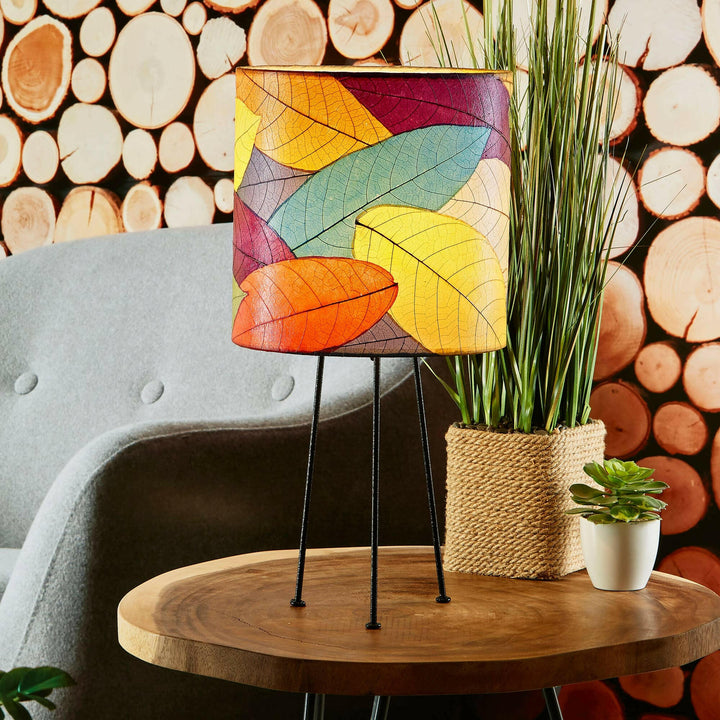 Metal Tripod Drum Table Lamp Collection — with Fossilized Cocoa Leaf Shade | Artisans.
