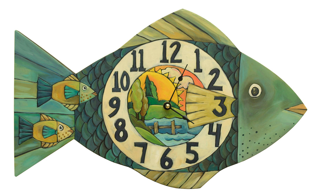 Fish Clock Wall Decor — Nautical-Themed Coastal Timepiece for Home and Cabin | Artisans.