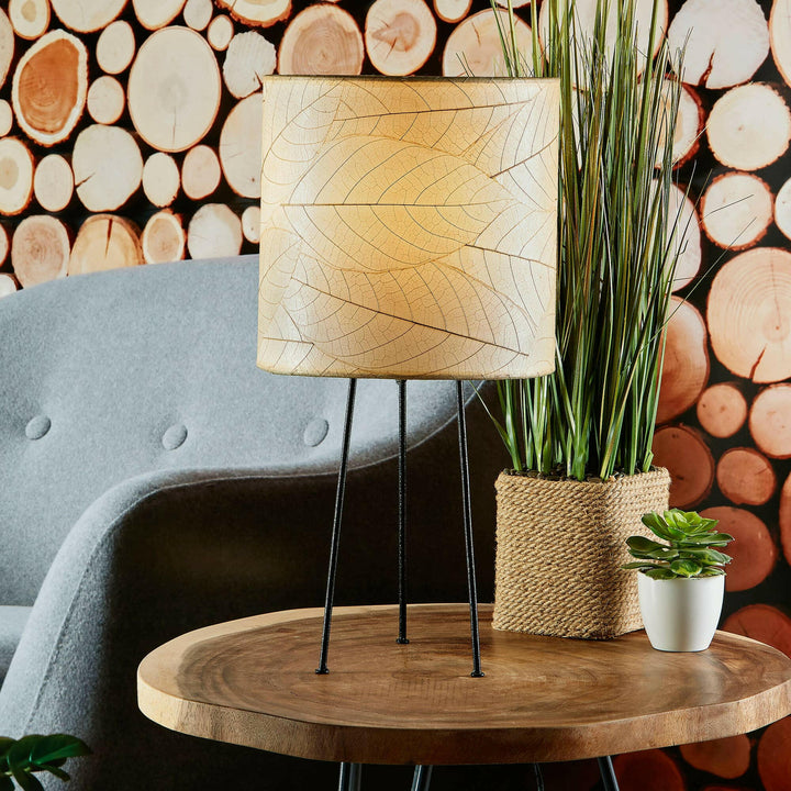 Metal Tripod Drum Table Lamp Collection — with Fossilized Cocoa Leaf Shade | Artisans.