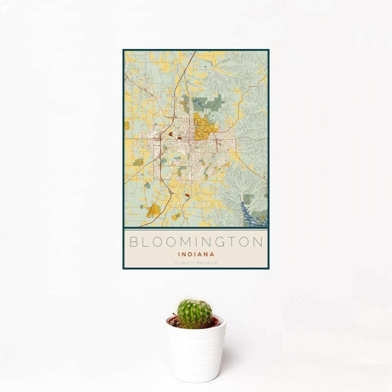 Bloomington IN Map Woodblock Style 12" x 18" Print | Artisans.