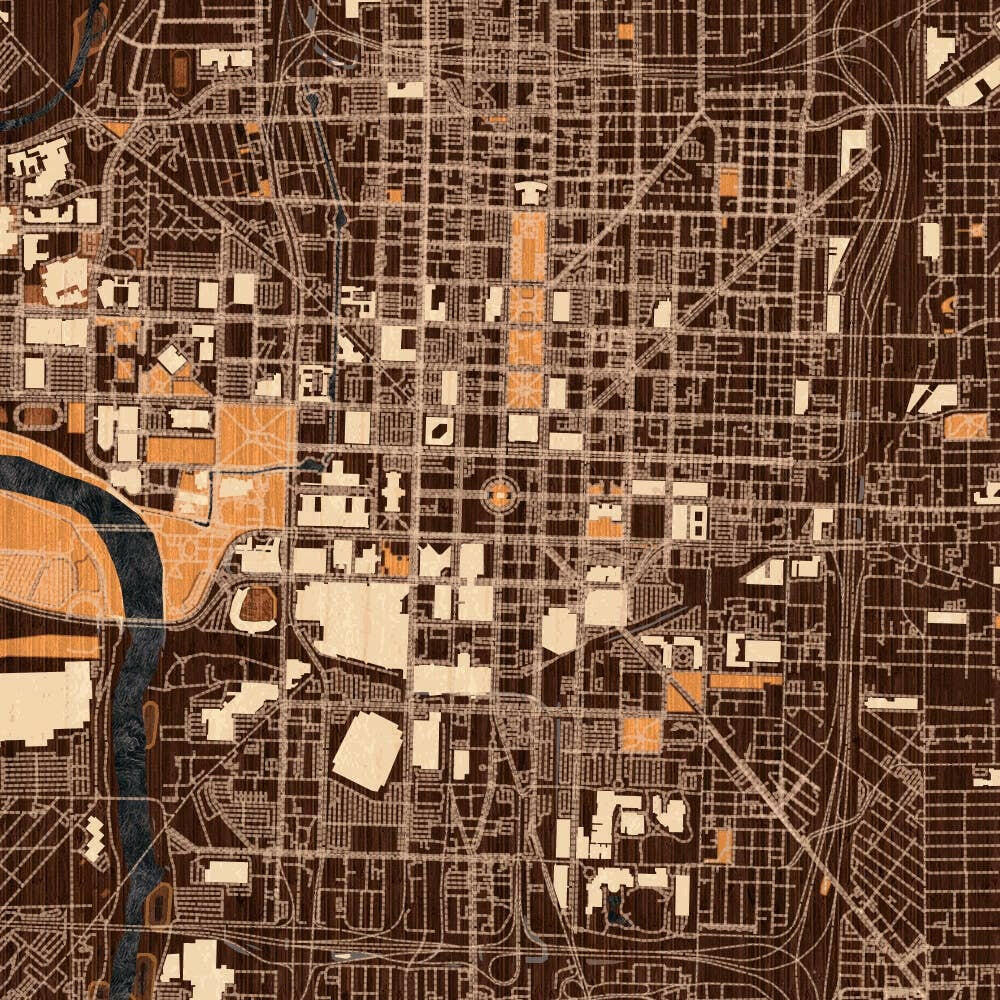 Indianapolis IN Map Ember Style 12" x 18" Print | Artisans.
