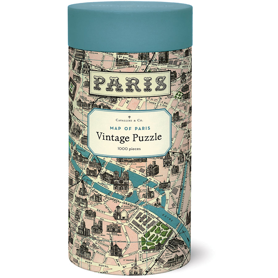 Cylindrical puzzle box with map design and &